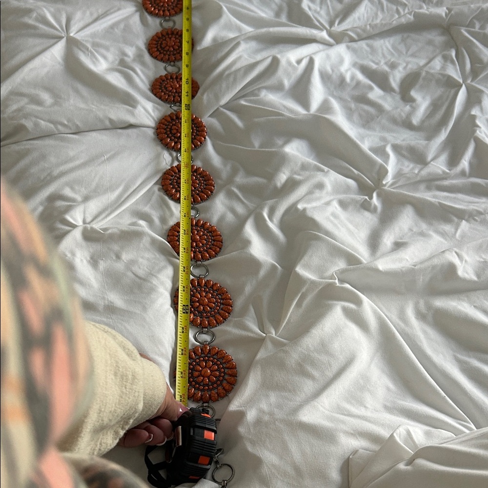 Handcrafted Orange Floral Disk Statement Belt - image 4